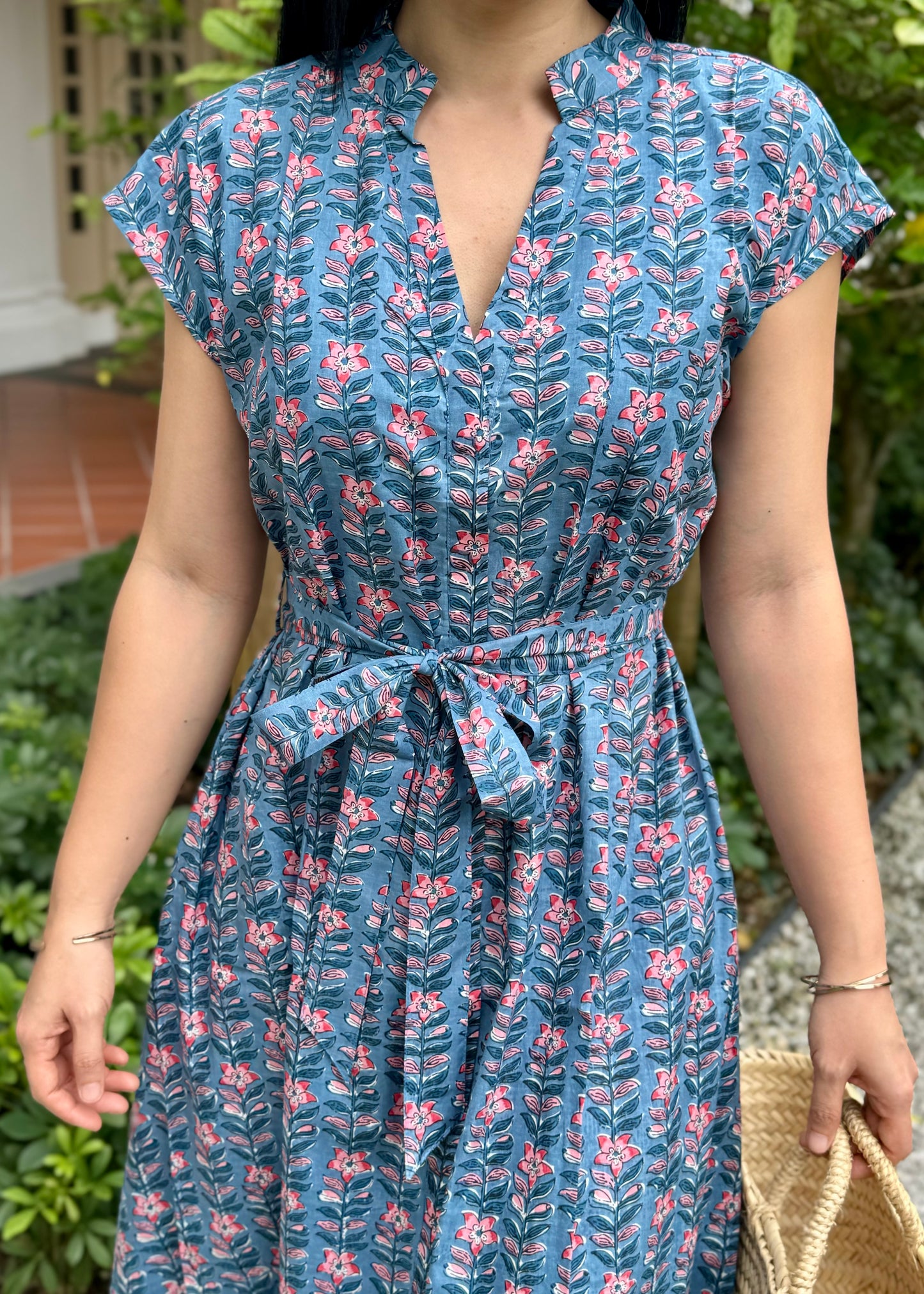 Kiara Cotton Dress | Steel Blue Floral