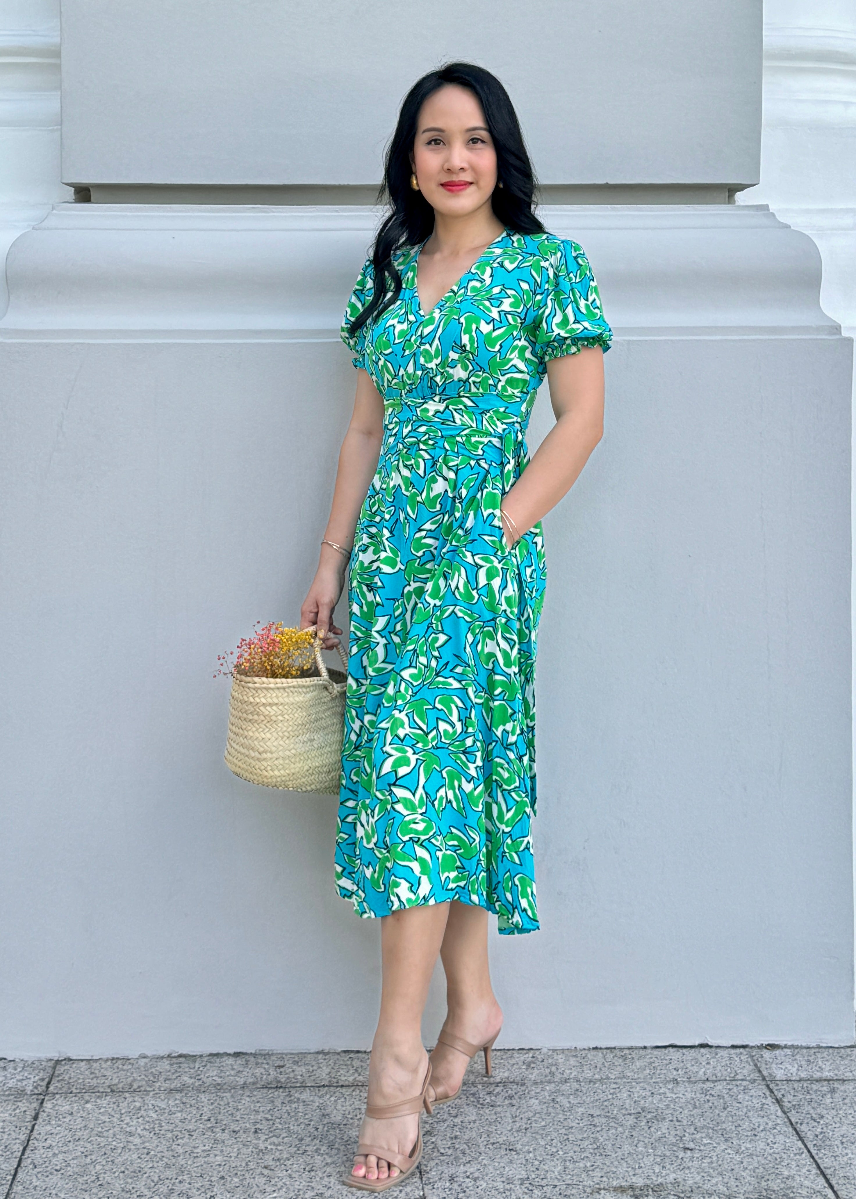 Jude Dress Marine Blue Green vine and branches