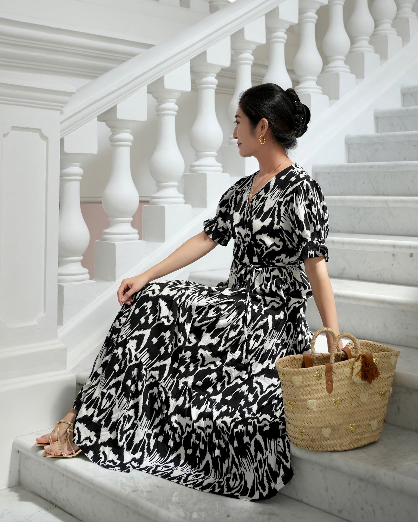 Della Wrap Dress - Monochrome Ikat