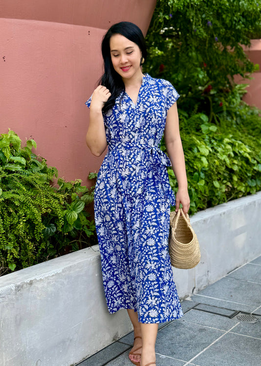 Kiara Cotton Dress | Blue Bloom