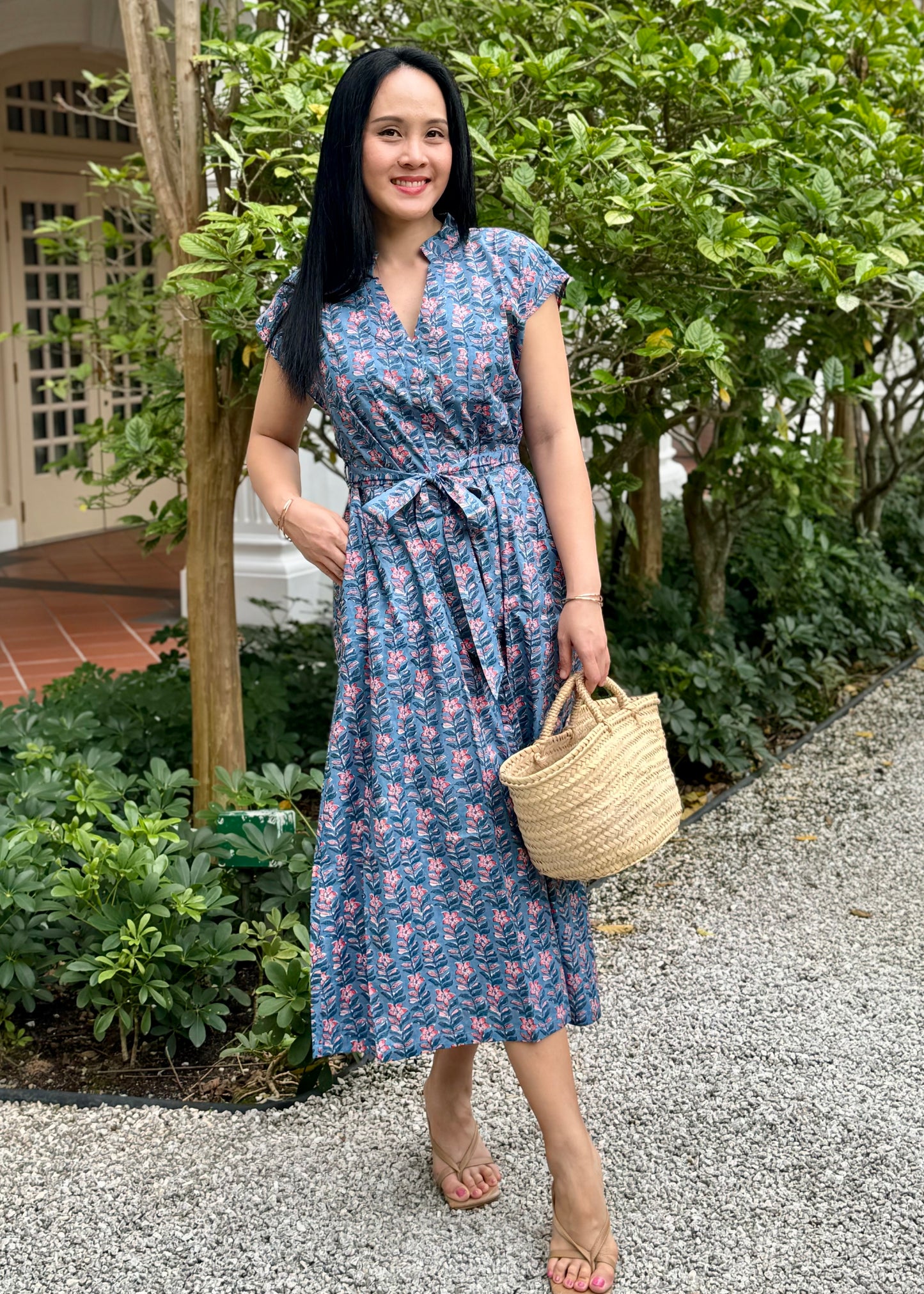 Kiara Cotton Dress | Steel Blue Floral