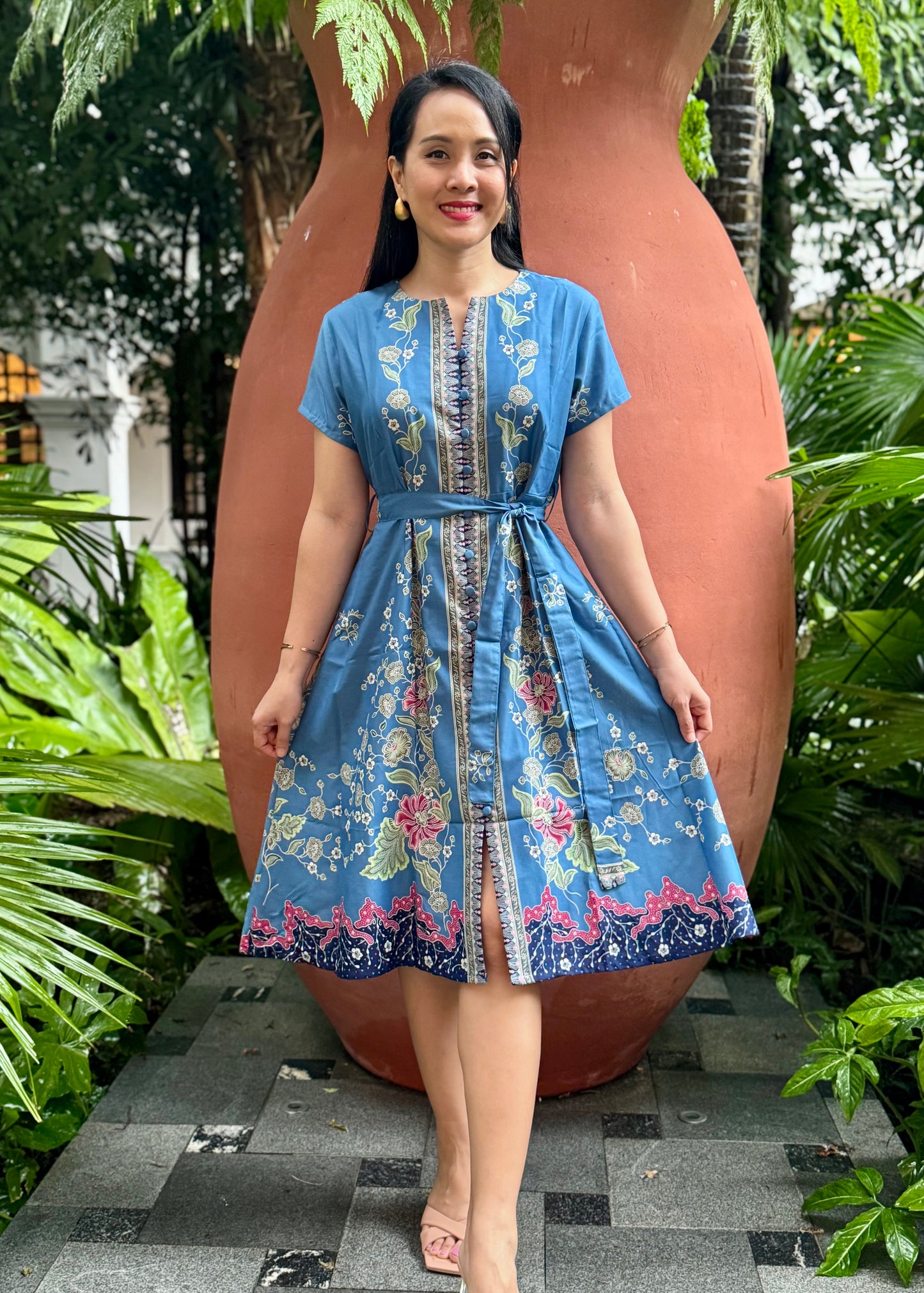 Kiki Batik Cotton Midi Dress | Royal Blue