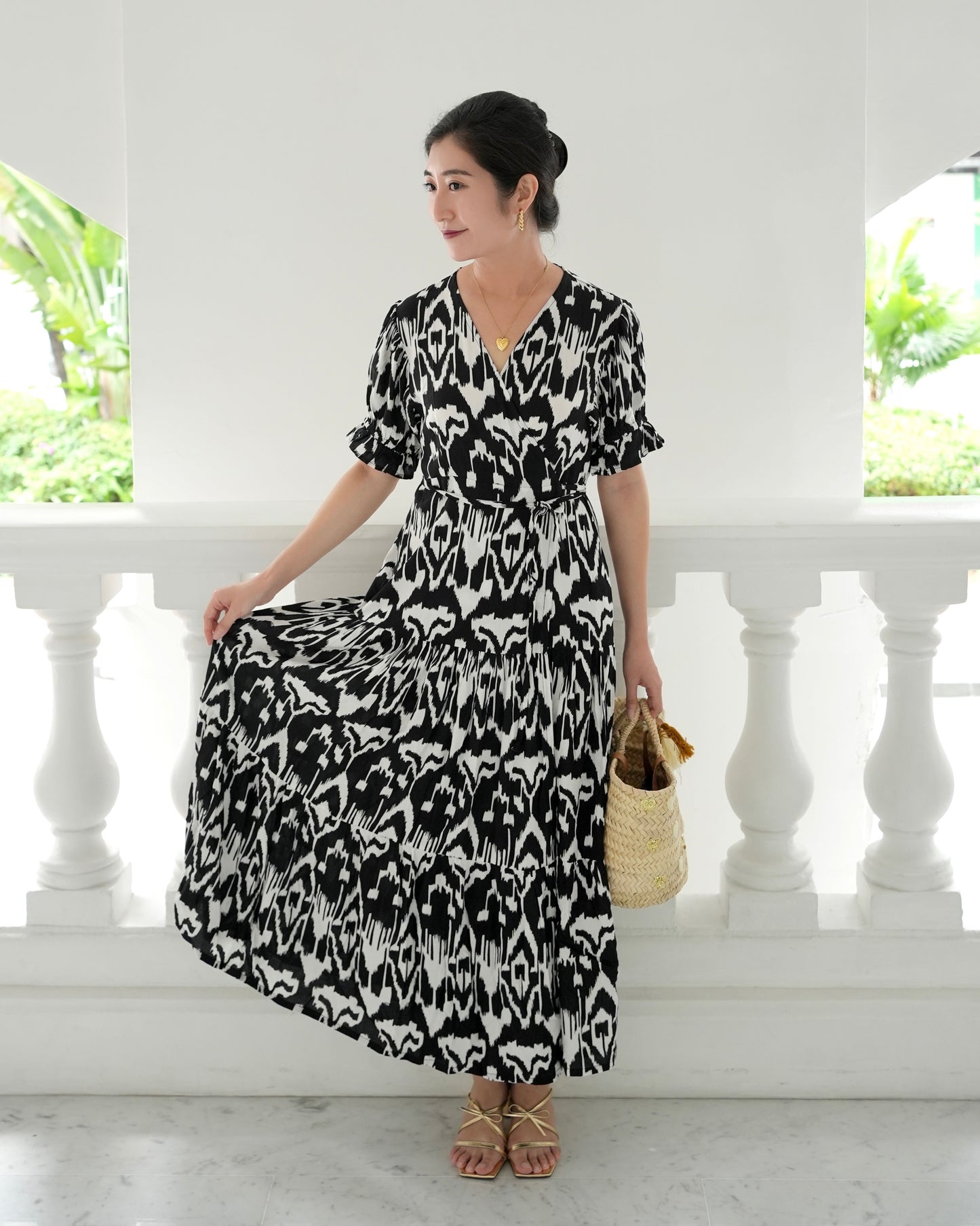 Della Wrap Dress - Monochrome Ikat