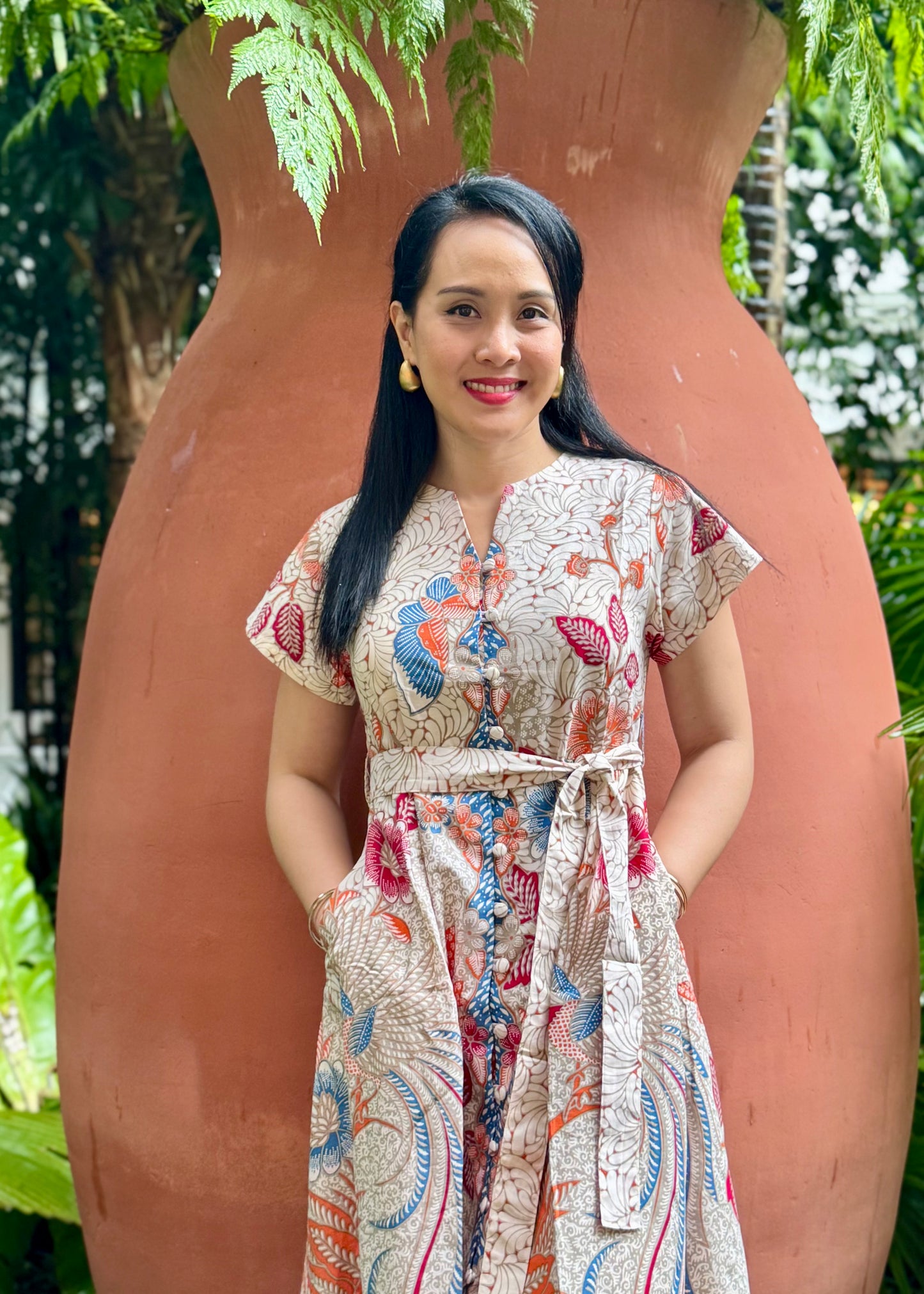 Kiki Batik Cotton Midi Dress | Royal Beige