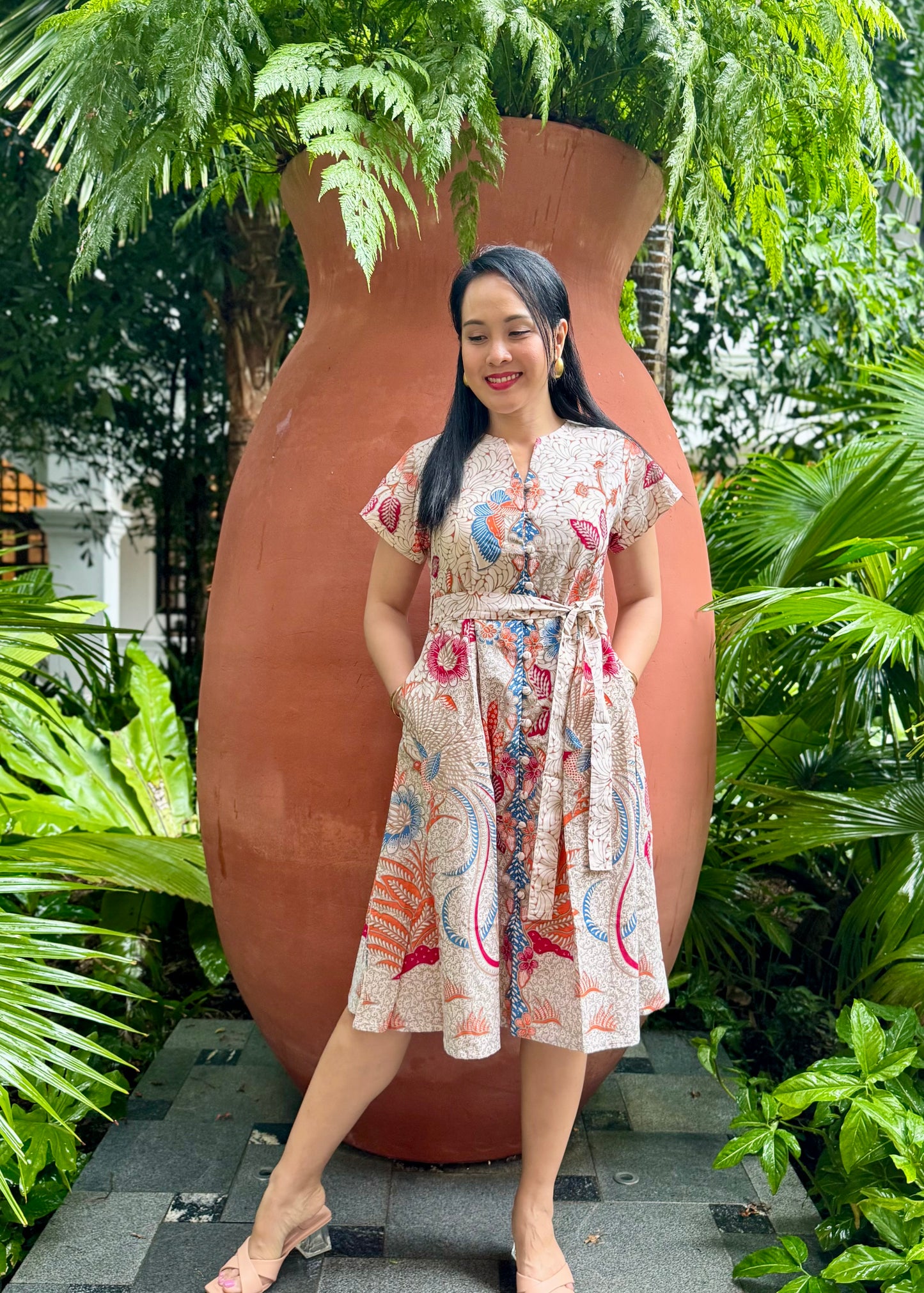 Kiki Batik Cotton Midi Dress | Royal Beige