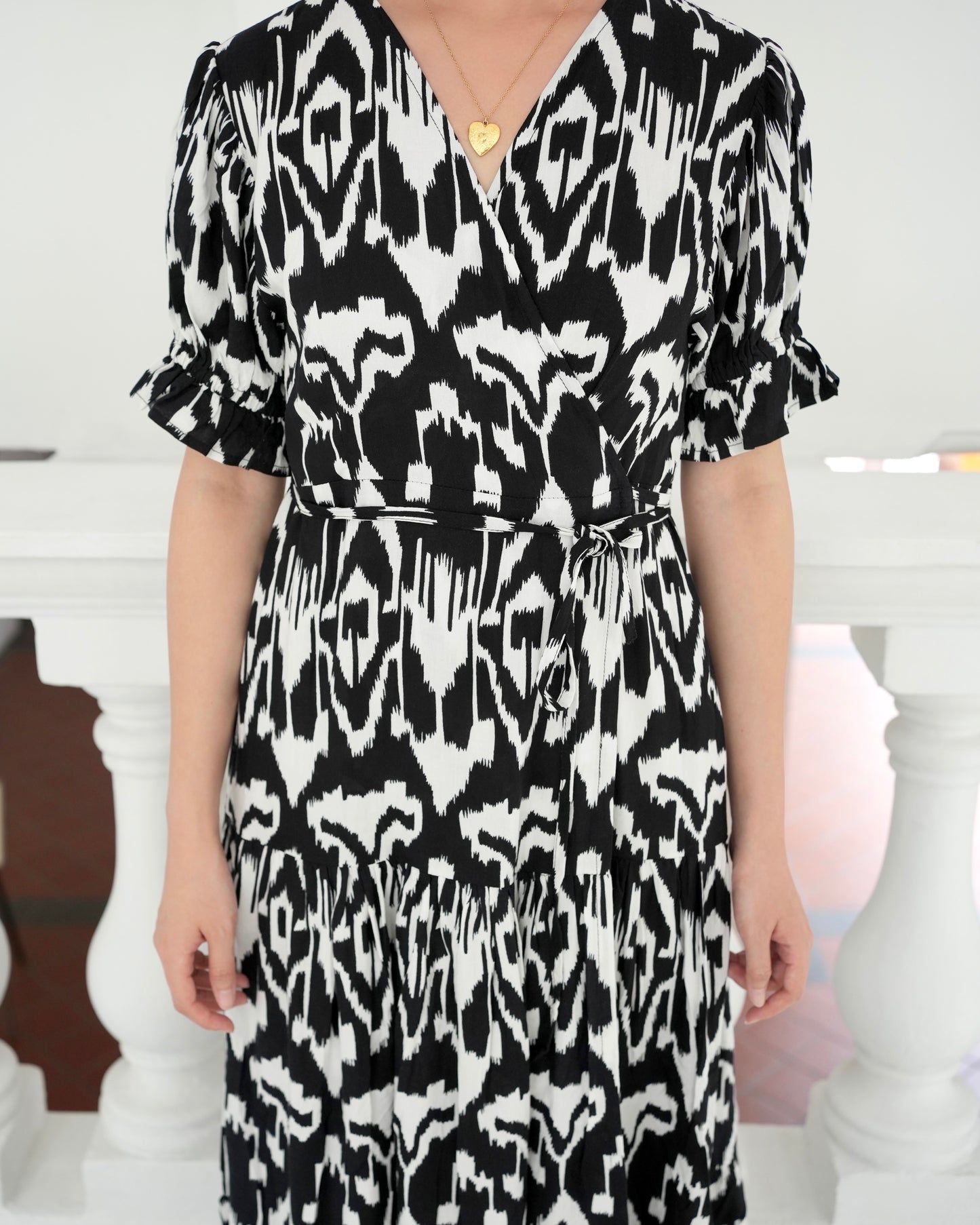 Della Wrap Dress - Monochrome Ikat