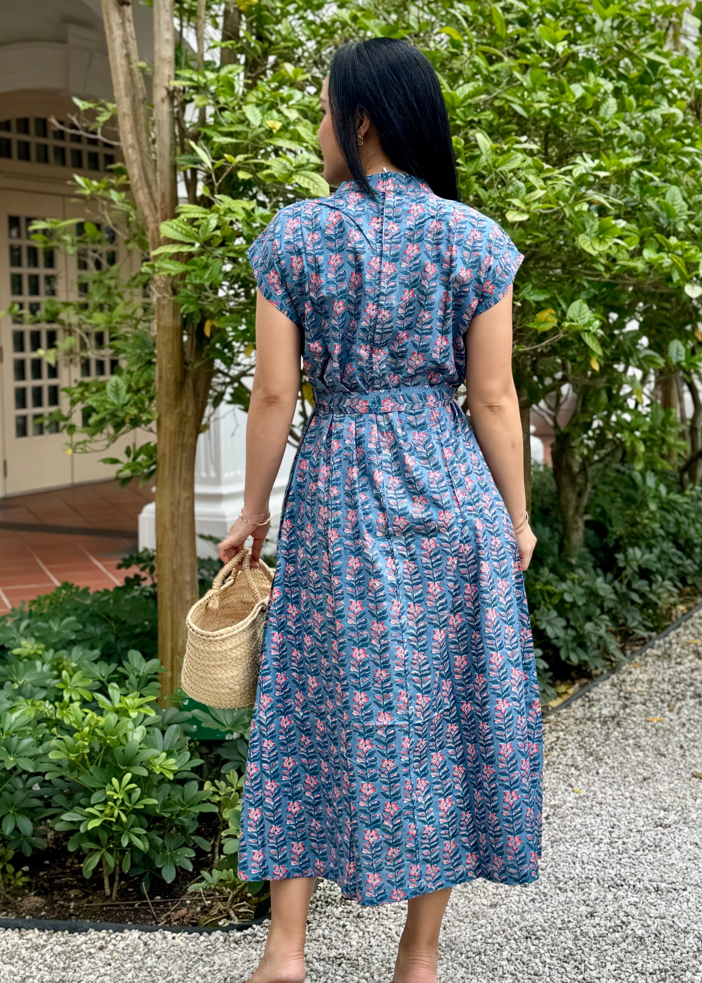 Kiara Cotton Dress | Steel Blue Floral