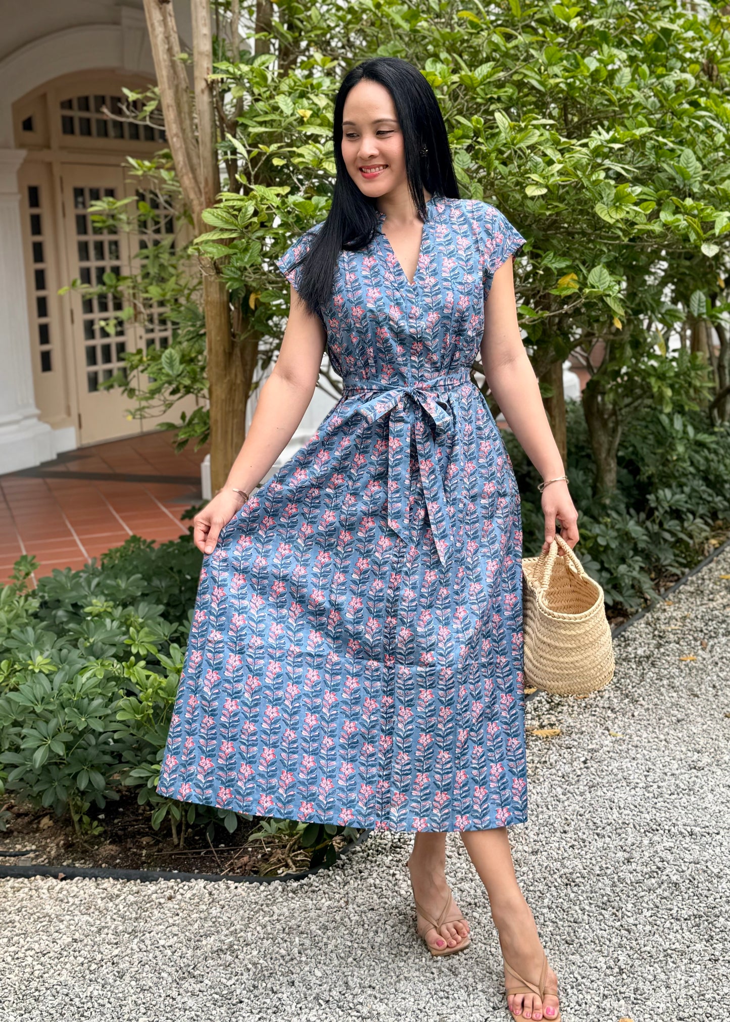 Kiara Cotton Dress | Steel Blue Floral