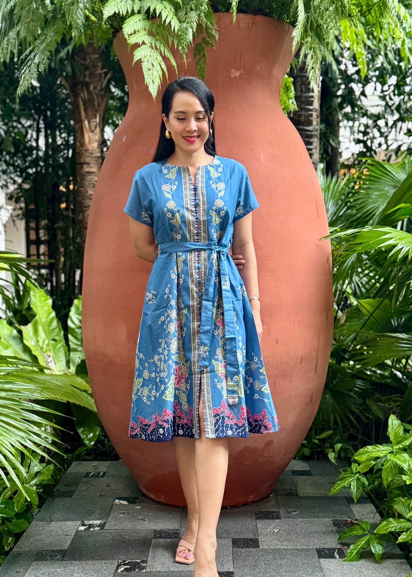 Kiki Batik Cotton Midi Dress | Royal Blue