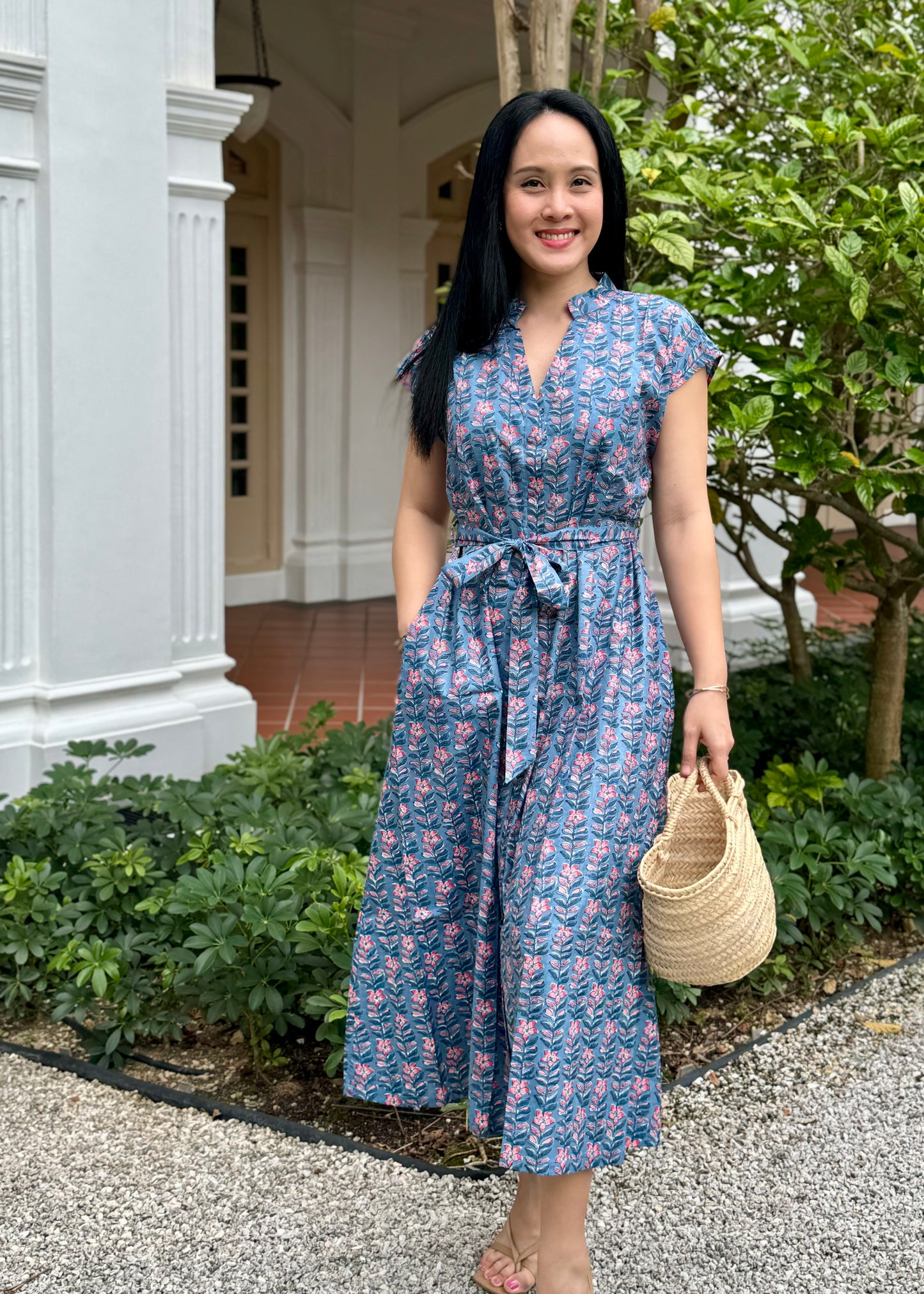 Kiara Cotton Dress | Steel Blue Floral