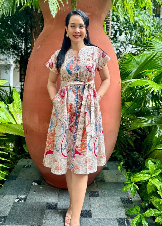 Kiki Batik Cotton Midi Dress | Royal Beige