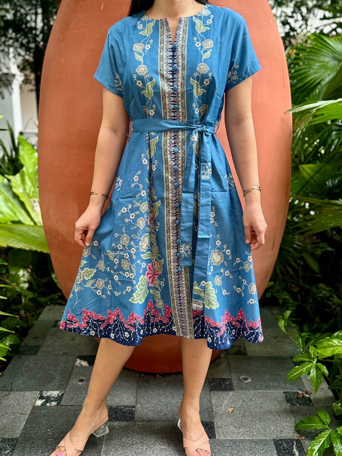 Kiki Batik Cotton Midi Dress | Royal Blue