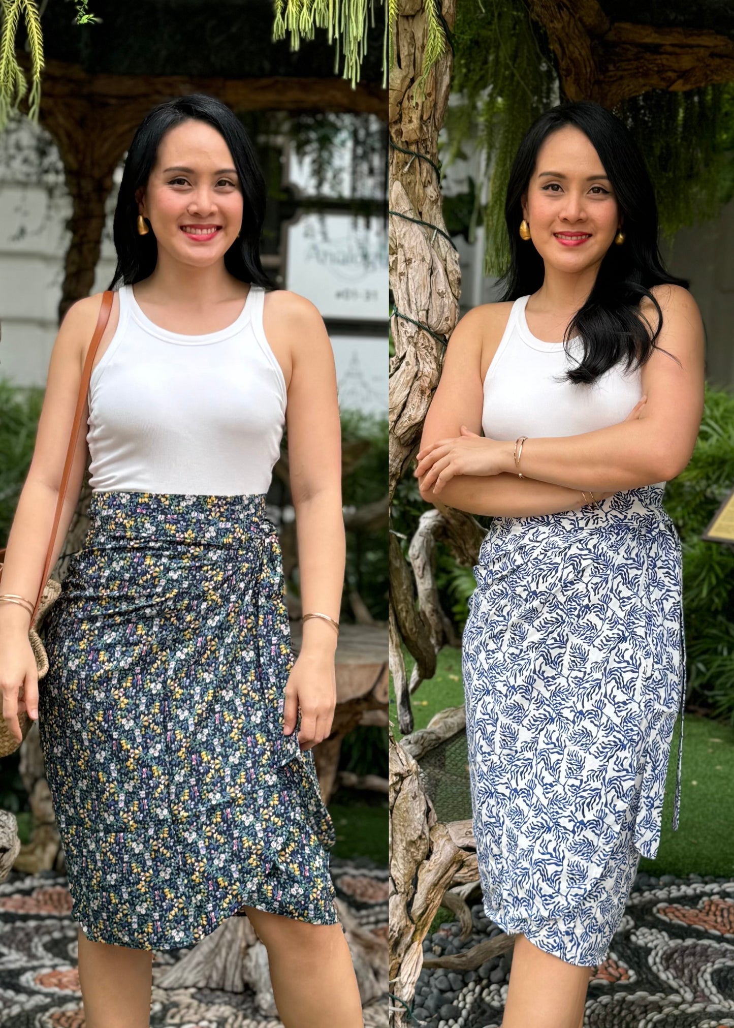 Naomi Wrap Skirt | White | Navy